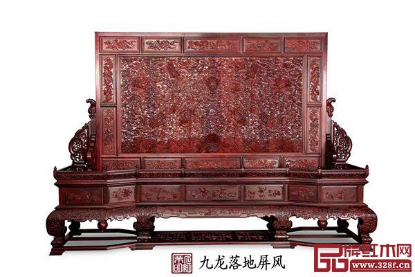 新明红木—九龙壁落地大屏风 新明红木—九龙壁落地大屏风