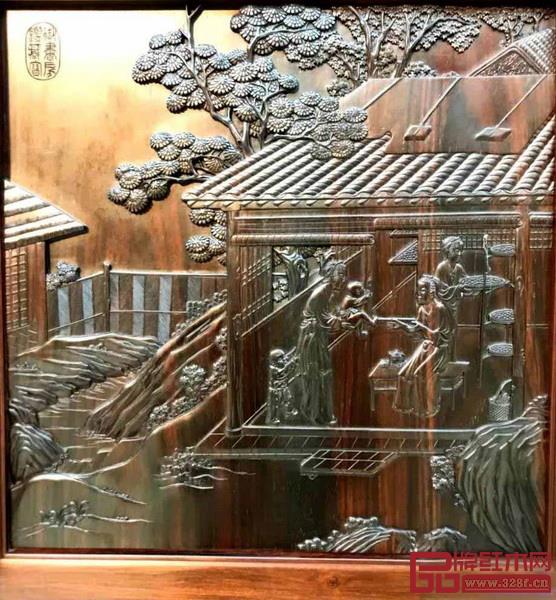 《中华耕织世纪大柜》桑织图中的“二眠”画面 《中华耕织世纪大柜》桑织图中的“二眠”画面