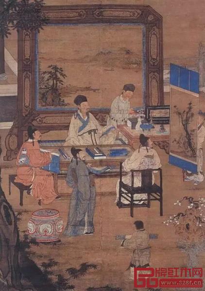  明•杜堇 《十八学士图屏》中的文人与家具