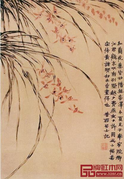 清 金农《红兰花图》 泰和园“当代君子”椅情 清 金农《红兰花图》 泰和园“当代君子”椅情