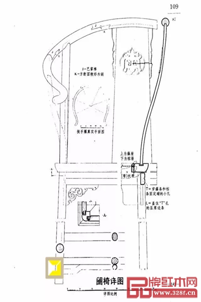 《中国花梨家具图考》(艾克著 杨耀绘)中的黄花梨寿纹圈椅 《中国花梨家具图考》(艾克著 杨耀绘)中的黄花梨寿纹圈椅
