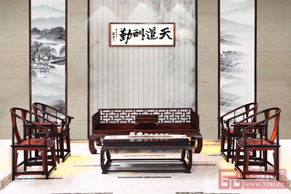 醉木苑红木《曲尺罗汉床配圈椅》