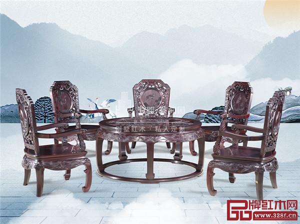 泰和园定制艺术家具《松鹤延年茶台》六件套 泰和园定制艺术家具《松鹤延年茶台》六件套