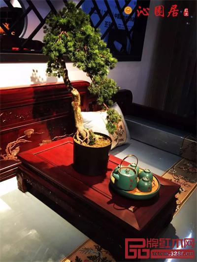 新中式红木家具展内沁园居的展厅内景