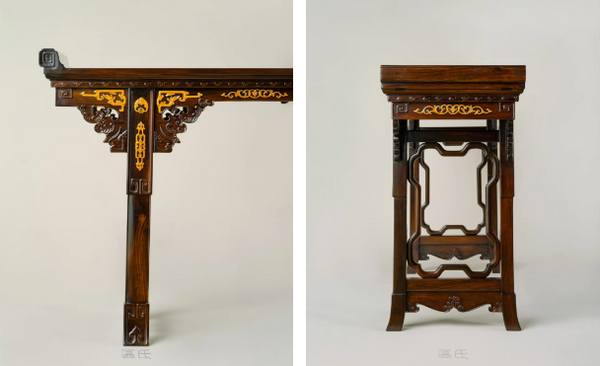 区氏家具 雕拐子纹翘头案 酸枝 长:215cm 宽:48cm 高:87/94cm A Suanzhi Carved dragon pattern warped head table 区氏家具 雕拐子纹翘头案 酸枝 长:215cm 宽:48cm 高:87/94cm A Suanzhi Carved dragon pattern warped head table
