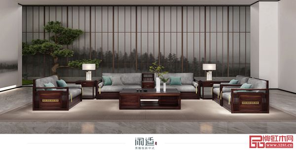 闲适红木2021黑酸枝新中式新品《闲云沙发》