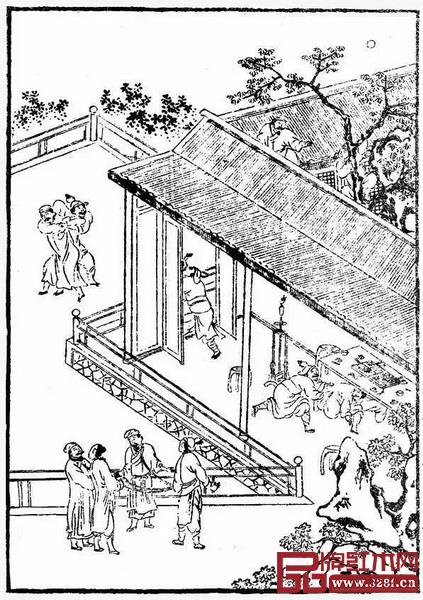 《金瓶梅》插图中,有一具类似的升降式灯台 《金瓶梅》插图中,有一具类似的升降式灯台