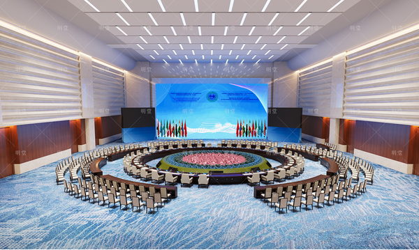 上合峰会主会场会议桌效果图 上合峰会主会场会议桌效果图
