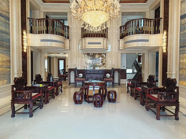 万事红红木中式风的别墅大宅客户案例