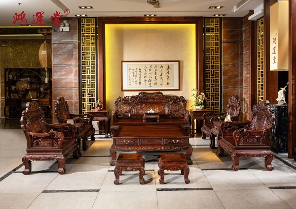 推荐几款适合收藏的大红酸枝家具——鸿运堂《四季花鸟如意沙发》